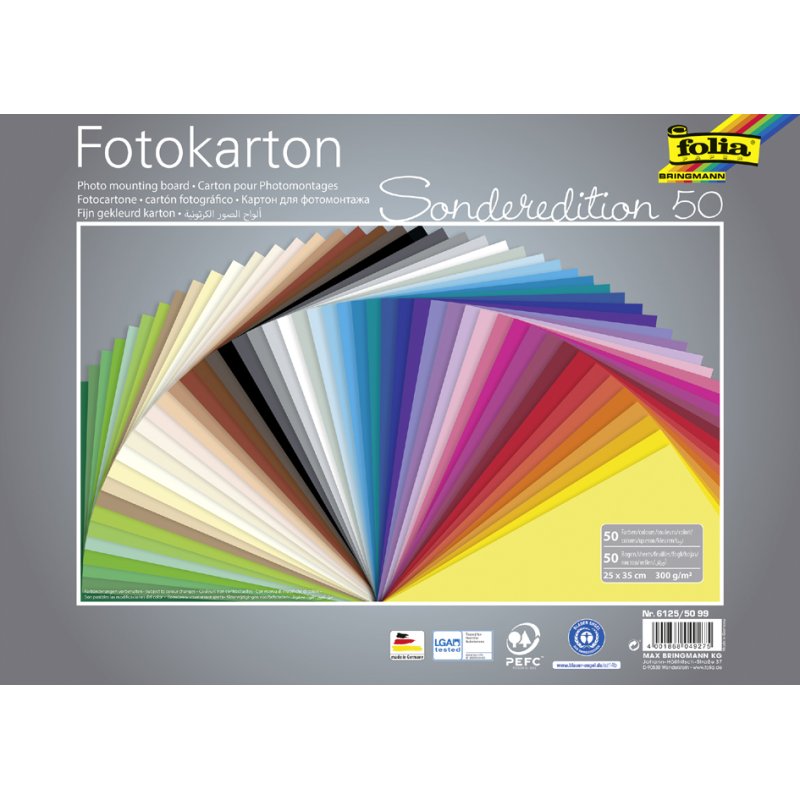 folia fotokarton, gekleurd sortiment, 250×350 mm, 300 g/m², 50 vel